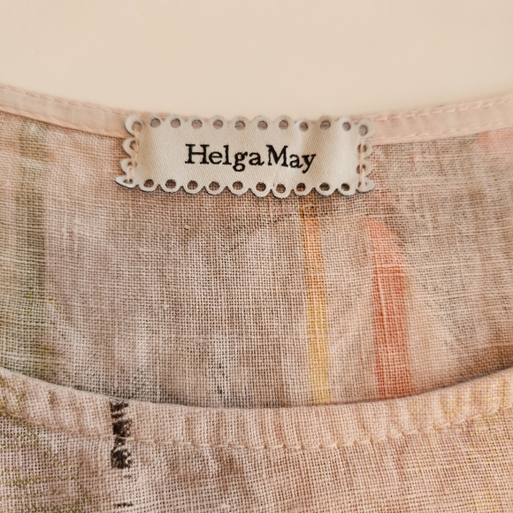 Helga May Linen Jungle Dress Bungalow Grey Italy Lagenlook Pockets Palm Tree - Picture 3 of 10